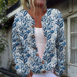Ingrid | Blauw-witte cardigan met bloemen & vogels