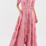 Aven - Retro-Pink Revers-Hochbundkleid