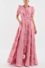 Aven - Retro-Pink Revers-Hochbundkleid