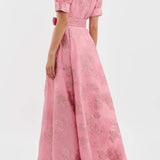 Aven - Retro-Pink Revers-Hochbundkleid