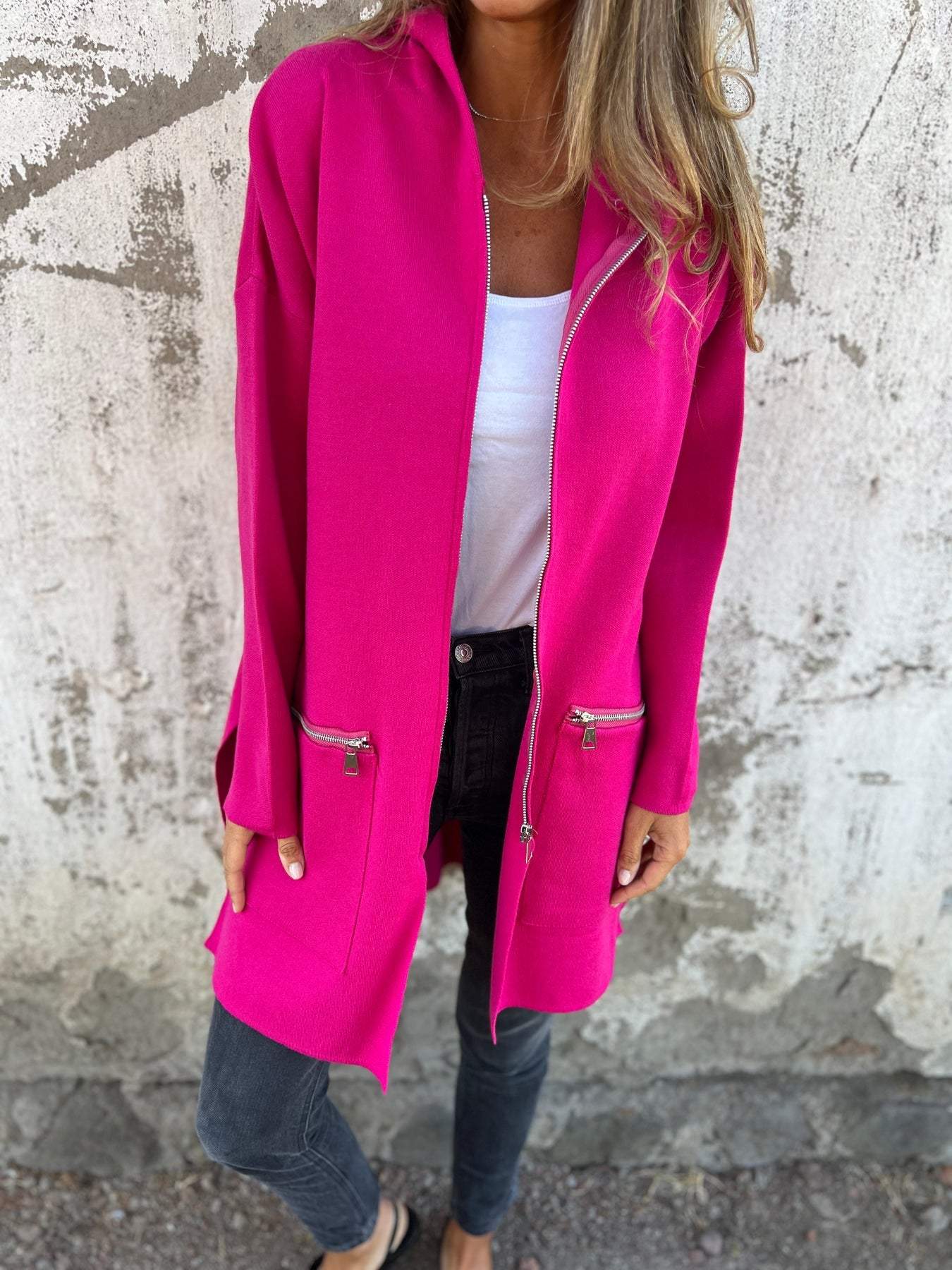 Olivia - Lange Strickjacke Mit Kapuze