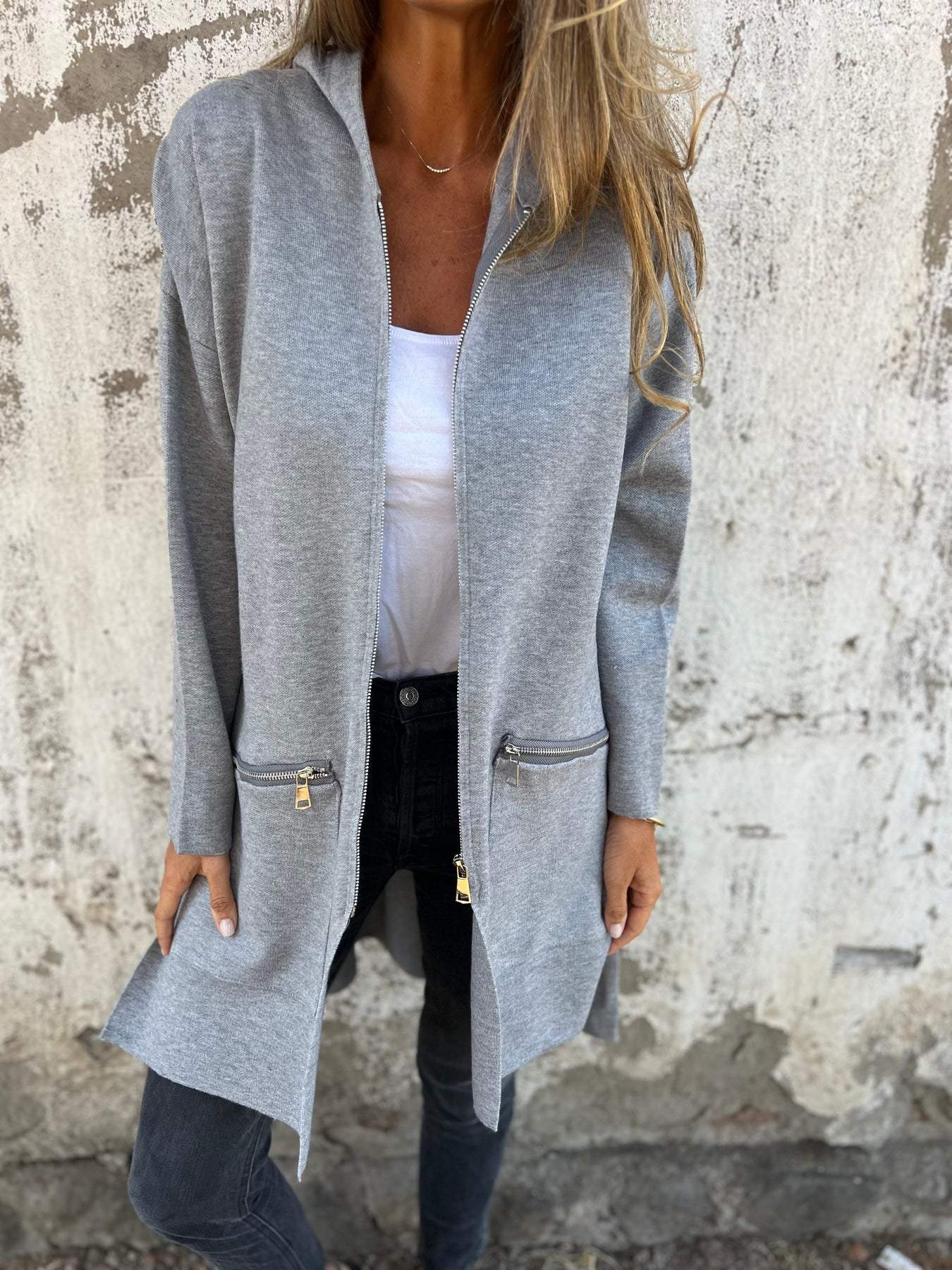 Olivia - Lange Strickjacke Mit Kapuze