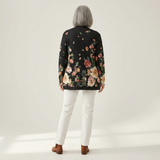 Karin | Zwarte Gebreide Jas met Bloemenpatroon