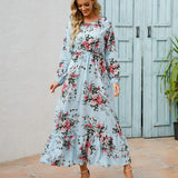 Loua™ Hellblaue Sommerliche Ibiza Kleid mit Blumenmuster