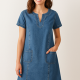 Sofia | Damen Kleid mit V-Ausschnitt und Taschen