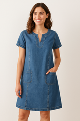Sofia | Damen Kleid mit V-Ausschnitt und Taschen