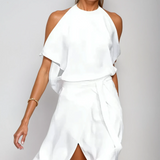 Celestine – Asymmetrisches Hemd Off-Shoulder Midi Kleid