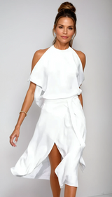 Celestine – Asymmetrisches Hemd Off-Shoulder Midi Kleid