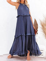 Anna™ Marineblaues Lockere Sommerliches Festliches Maxi-Kleid