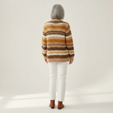 Marlene | Gebreide cardigan met strepen in Bruin & Crème