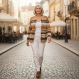 Marlene | Gebreide cardigan met strepen in Bruin & Crème