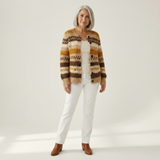 Marlene | Gebreide cardigan met strepen in Bruin & Crème