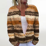 Marlene | Gebreide cardigan met strepen in Bruin & Crème