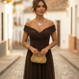 Leo | Damen Off-Shoulder Maxi-Kleid mit V-Ausschnitt