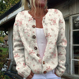 Monika | Crème kleurige cardigan met kleine rozen