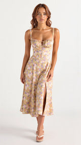 Margaret | Damen-Corsagen-Midi-Kleid mit seitlichem Schlitz