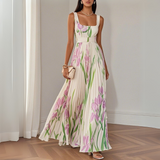 Nina - Damen Langes Floral Faltenkleid