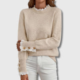 Odalys | Damen Rundhals-Spitzenpullover mit Knöpfen