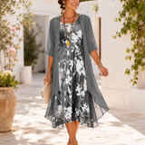 Olivia | Damen Blumen-Midi-Kleid mit quadratischem Ausschnitt