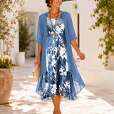 Olivia | Damen Blumen-Midi-Kleid mit quadratischem Ausschnitt