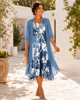 Olivia | Damen Blumen-Midi-Kleid mit quadratischem Ausschnitt