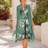 Olivia | Damen Blumen-Midi-Kleid mit quadratischem Ausschnitt