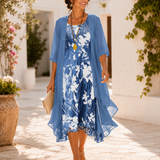 Olivia | Damen Blumen-Midi-Kleid mit quadratischem Ausschnitt