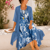 Olivia | Damen Blumen-Midi-Kleid mit quadratischem Ausschnitt