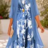 Olivia | Damen Blumen-Midi-Kleid mit quadratischem Ausschnitt