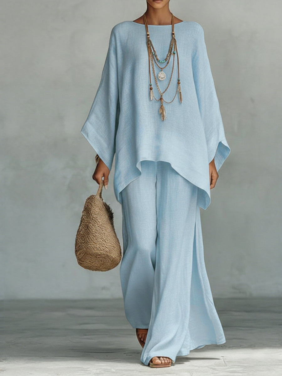 Celine | Damen Oversized-Top und Weite-Hose-Set
