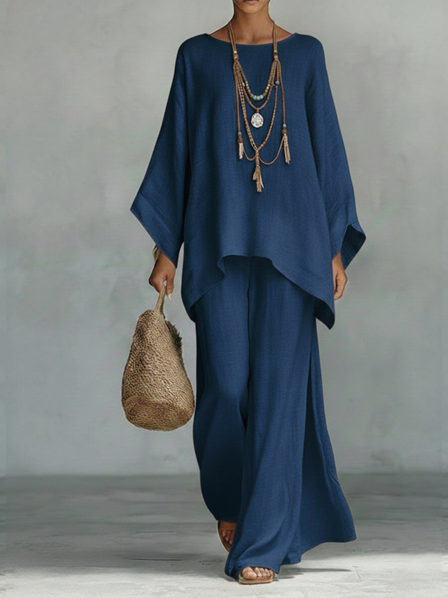 Celine | Damen Oversized-Top und Weite-Hose-Set