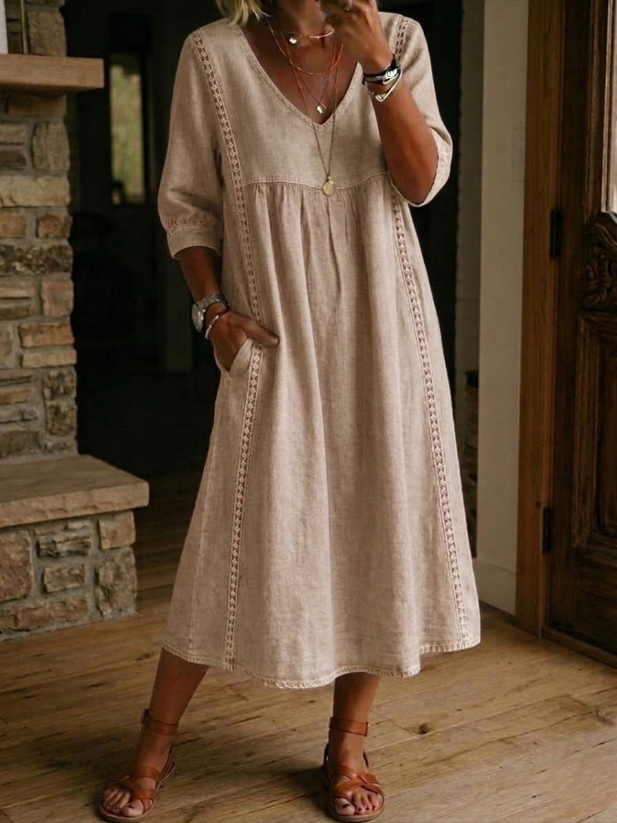 Antonia A-Linien Maxikleid mit 3/4-Ärmeln