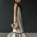 Damen Ärmelloses Maxikleid mit Taschen und Rüschensaum