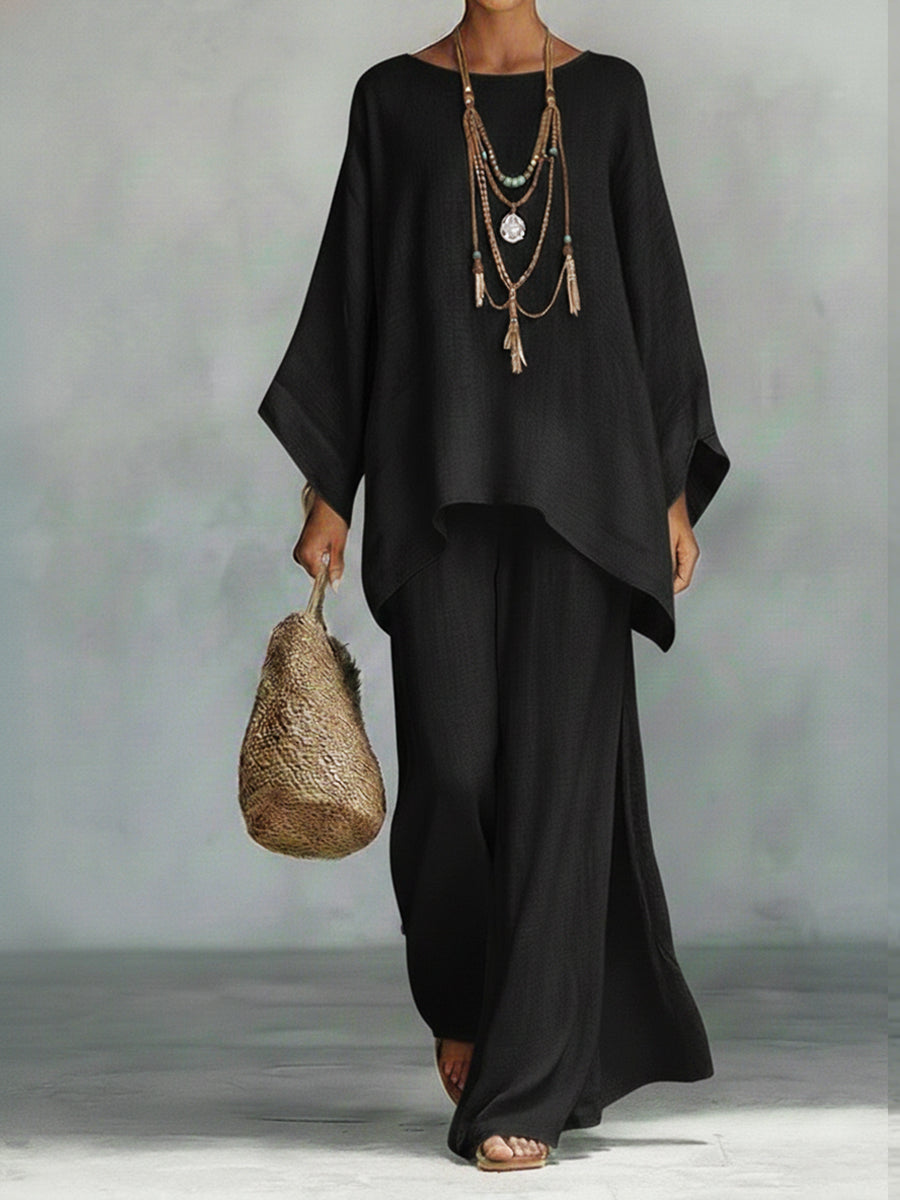 Celine | Damen Oversized-Top und Weite-Hose-Set
