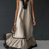 Damen Ärmelloses Maxikleid mit Taschen und Rüschensaum