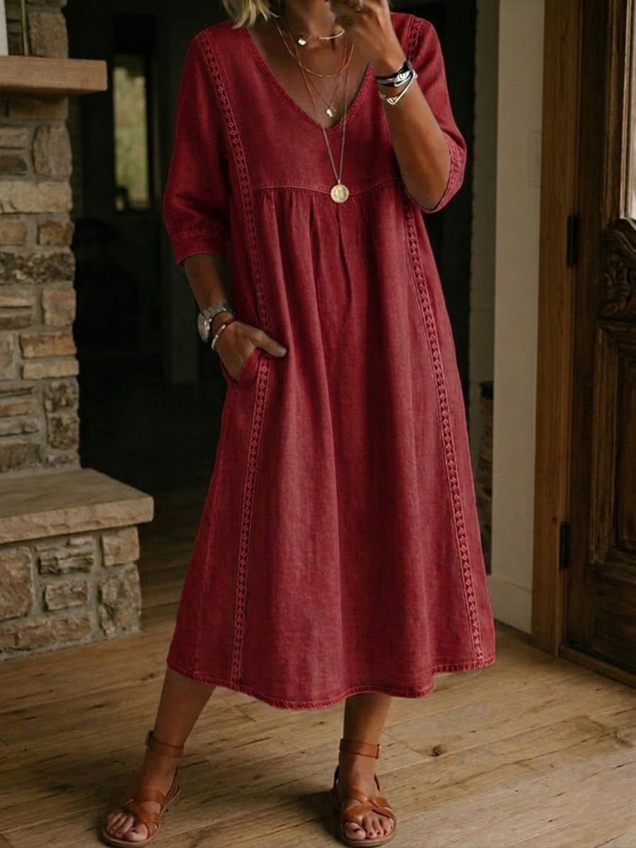Antonia A-Linien Maxikleid mit 3/4-Ärmeln