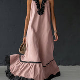 Damen Ärmelloses Maxikleid mit Taschen und Rüschensaum