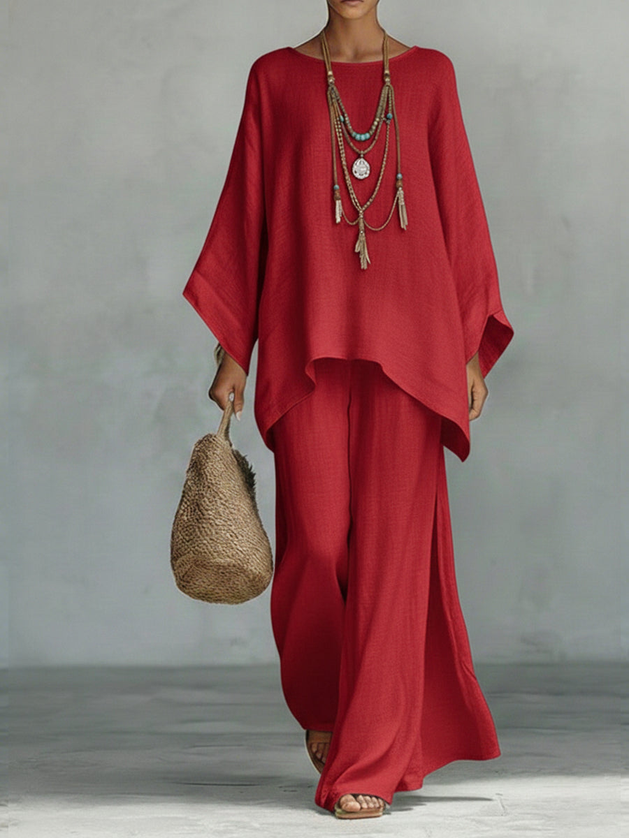 Celine | Damen Oversized-Top und Weite-Hose-Set