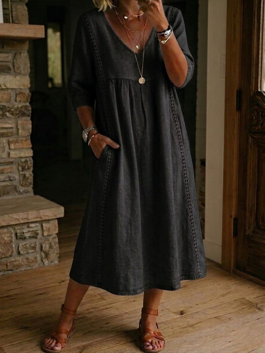 Antonia A-Linien Maxikleid mit 3/4-Ärmeln