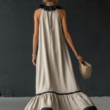 Damen Ärmelloses Maxikleid mit Taschen und Rüschensaum