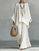 Celine | Damen Oversized-Top und Weite-Hose-Set
