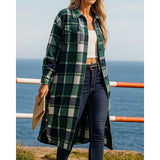 Damen Longline-Mantel mit Karomuster, Knöpfen und Taschen