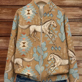 Damen Strickjacke mit Wüstenpferd- und Kaktusmuster und Reißverschluss