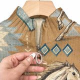 Damen Strickjacke mit Wüstenpferd- und Kaktusmuster und Reißverschluss