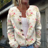Petra | Crème kleurige cardigan met roze bloemen