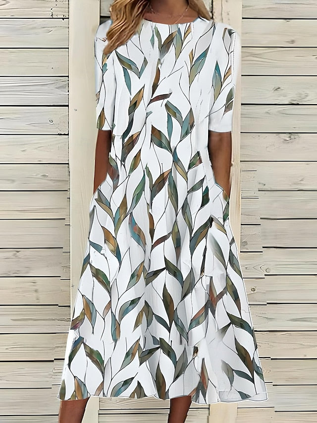 Sela™ – Küstenblumen Midi Kleid