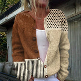 Renate | Patchwork-Cardigan in Bruin & Crème