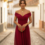 Leo | Damen Off-Shoulder Maxi-Kleid mit V-Ausschnitt