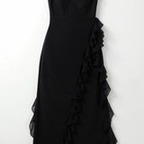 Laura | Damen Maxikleid mit Rüschen und seitlichem Schlitz