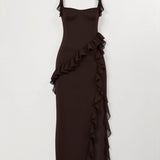 Laura | Damen Maxikleid mit Rüschen und seitlichem Schlitz